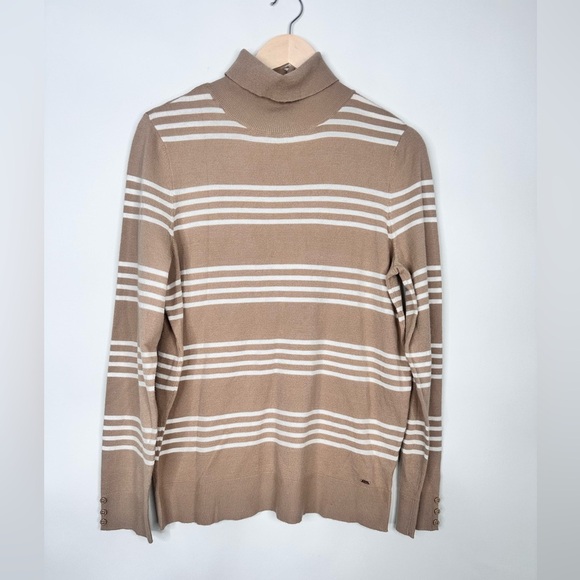 NWT CHAPS RALPH LAUREN Women’s Tan and White Turtle Neck Striped Sweater size XL - Picture 1 of 8